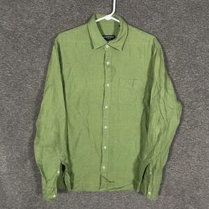 Country Road Shirt Mens Medium Green Organic Linen Long Sleeve Button Up Casual